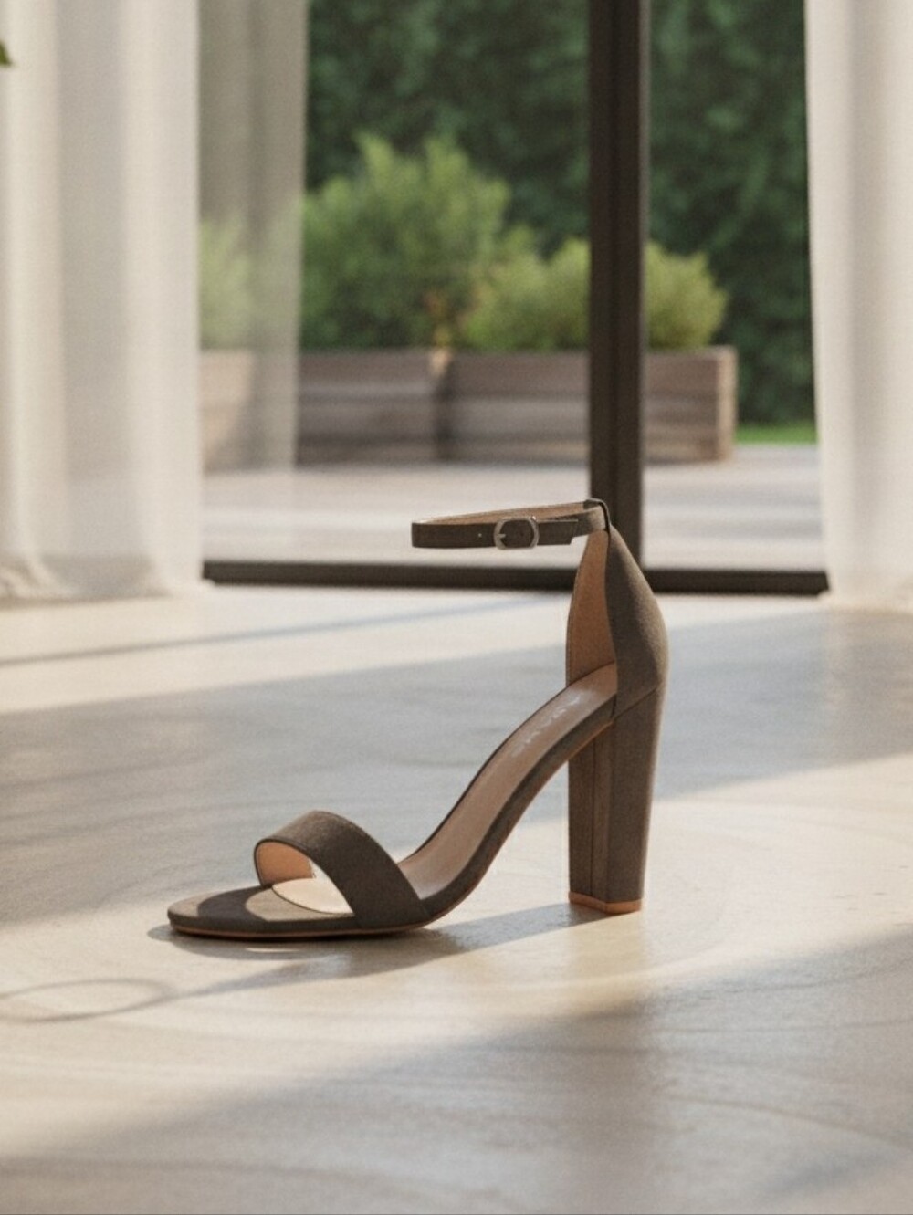 Shirley By J. Adams Charcoal Grey Suede Ankle-Strap Block Heel Sandal